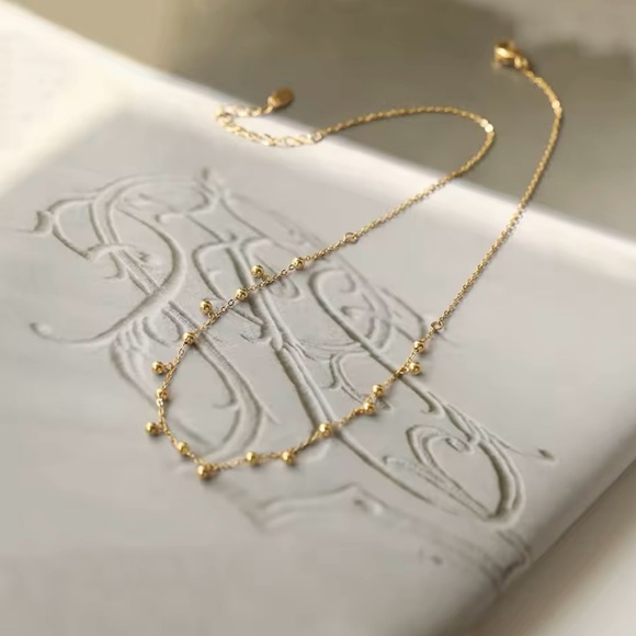 18K Gold Plated Handmade Bead Ball Lace Short Chain Clavicle Raindrop Necklace - Picture 6 of 9